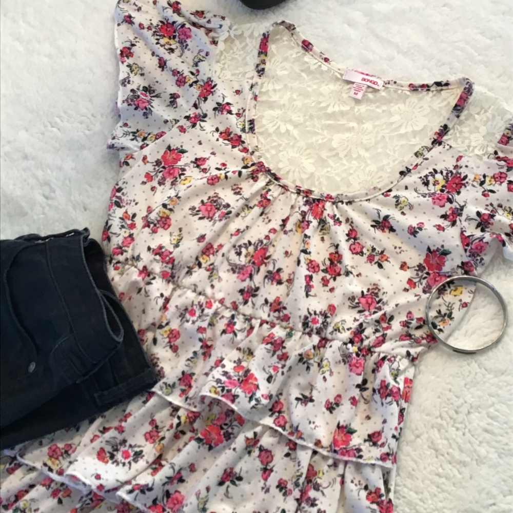 BONGO Floral White Print Dress Medium